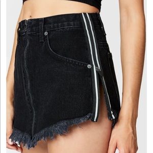 Black denim skirt with zipper on sides and front